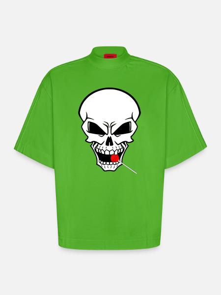 Rebellenschädel mit rotem Lutscher - Heavyweight Oversized Organic Boxy T-Shirt Made in EU - Apple Neon