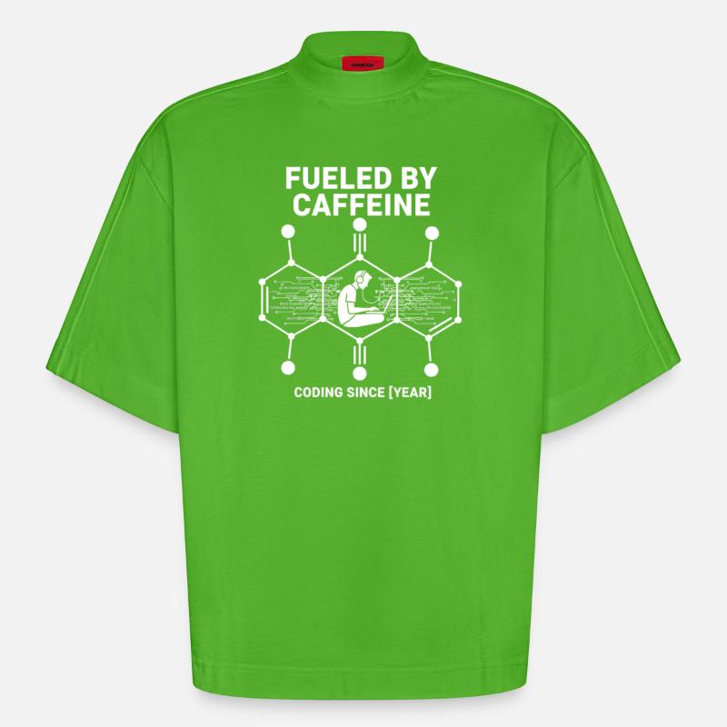 Fueled by Caffeine Coding Shirt | Programmierer - Heavyweight Oversized Organic Boxy T-Shirt Made in EU - Apple Neon