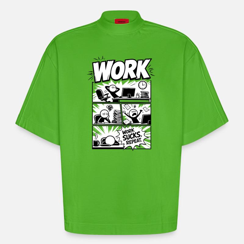 Work Sucks Repeat Comic - Heavyweight Oversized Organic Boxy T-Shirt Made in EU - Apple Neon