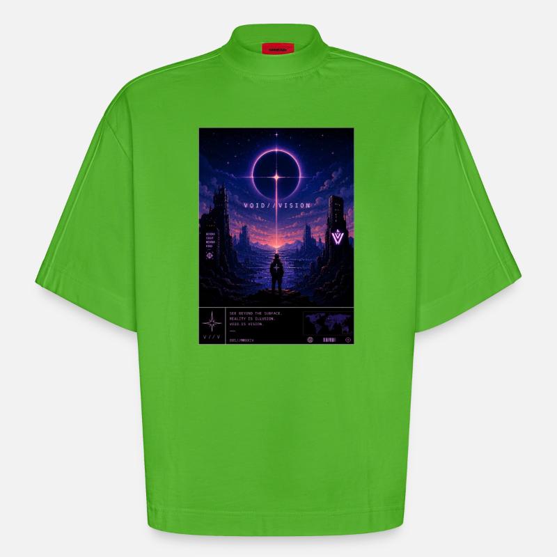 VOID//VISION – Pixel Void Dreams - Heavyweight Oversized Organic Boxy T-Shirt Made in EU - Apple Neon