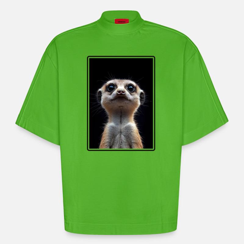 Suricate Erdmännchen - T-shirt bio épais oversize Boxy fabriqué en UE - Apple Neon