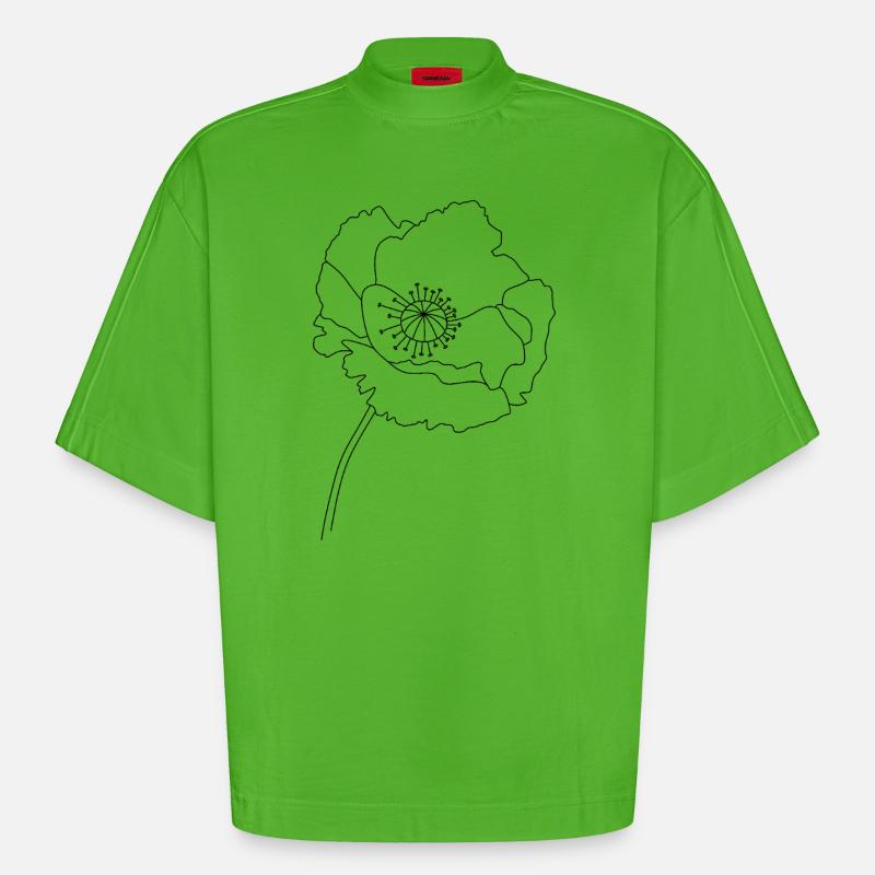 Silhouette de fleur de pavot - T-shirt bio épais oversize Boxy fabriqué en UE - Apple Neon