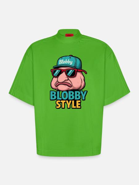 Blobby Style Cartoon Tee - Heavyweight Oversized Organic Boxy T-Shirt Made in EU - Apple Neon
