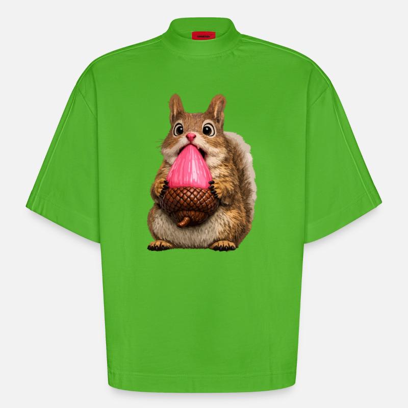 Süßes Eichhörnchen mit rosa Eichel - Heavyweight Oversized Organic Boxy T-Shirt Made in EU - Apple Neon