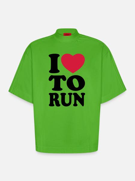 I love to run - Heavyweight Oversized Organic Boxy T-Shirt Made in EU - Apple Neon