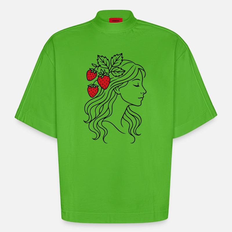 Frau mit Erdbeeren Erdbeermädchen - Heavyweight Oversized Organic Boxy T-Shirt Made in EU - Apple Neon