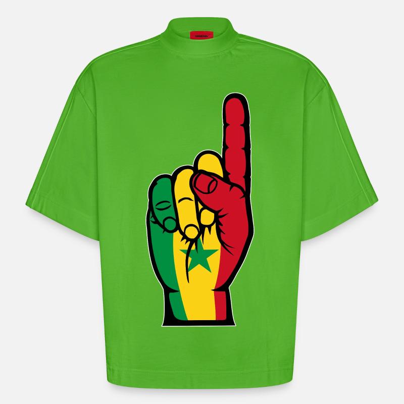 Main du drapeau du Sénégal - T-shirt bio épais oversize Boxy fabriqué en UE - Apple Neon