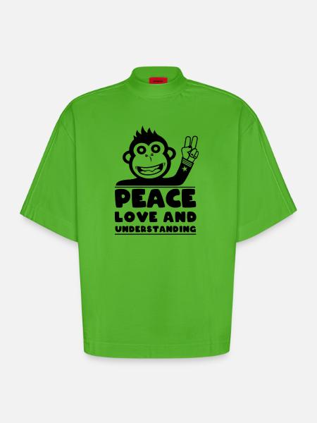 Peace love and understanding - Heavyweight Oversized Organic Boxy T-Shirt Made in EU - Apple Neon