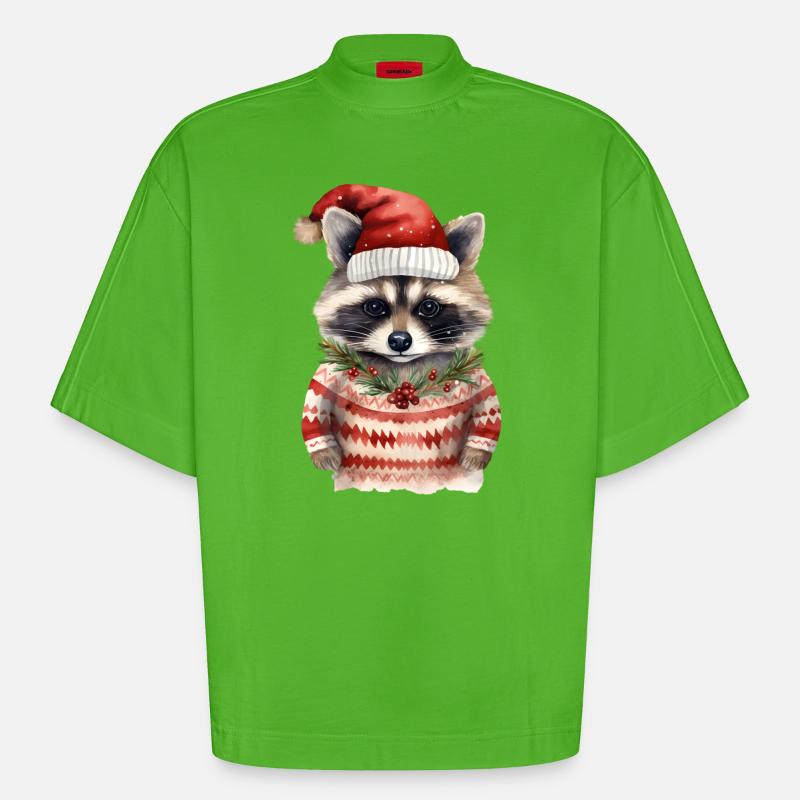 Waschbär Weihnachtspullover - Heavyweight Oversized Organic Boxy T-Shirt Made in EU - Apple Neon