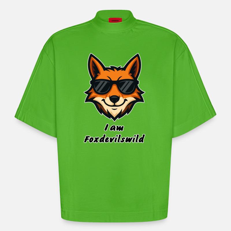 Foxdevilswild - I am Foxdevilswild - be cool - Heavyweight Oversized Organic Boxy T-Shirt Made in EU - Apple Neon