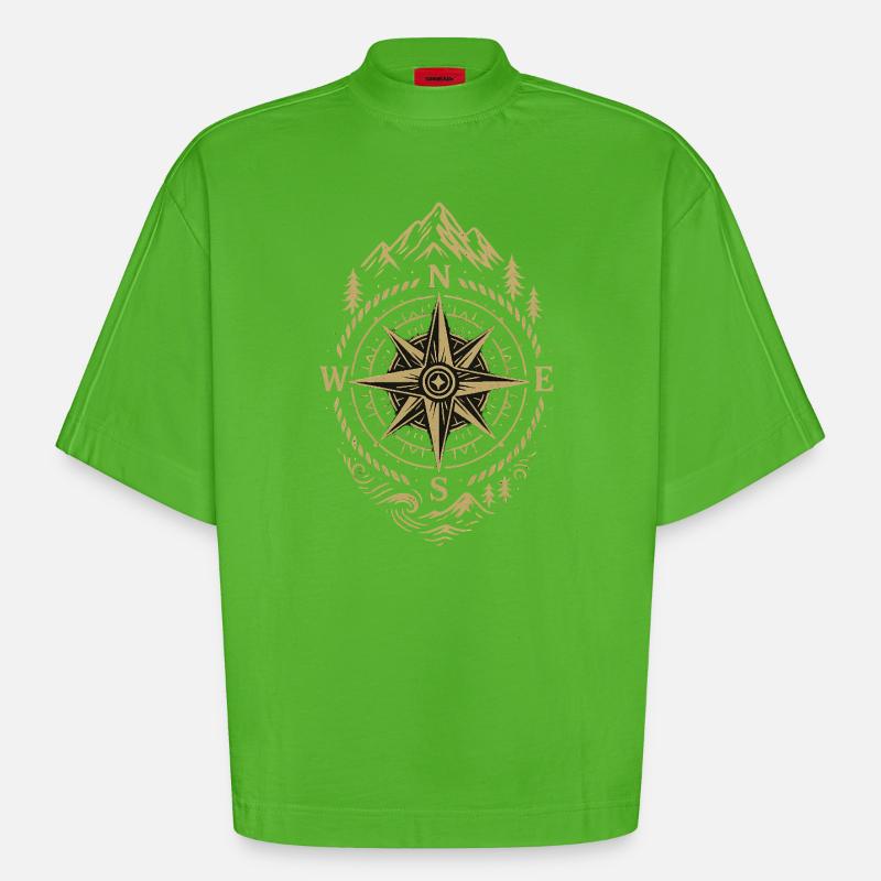 Kompass Retro Kompass Hipster Geschenk - Heavyweight Oversized Organic Boxy T-Shirt Made in EU - Apple Neon