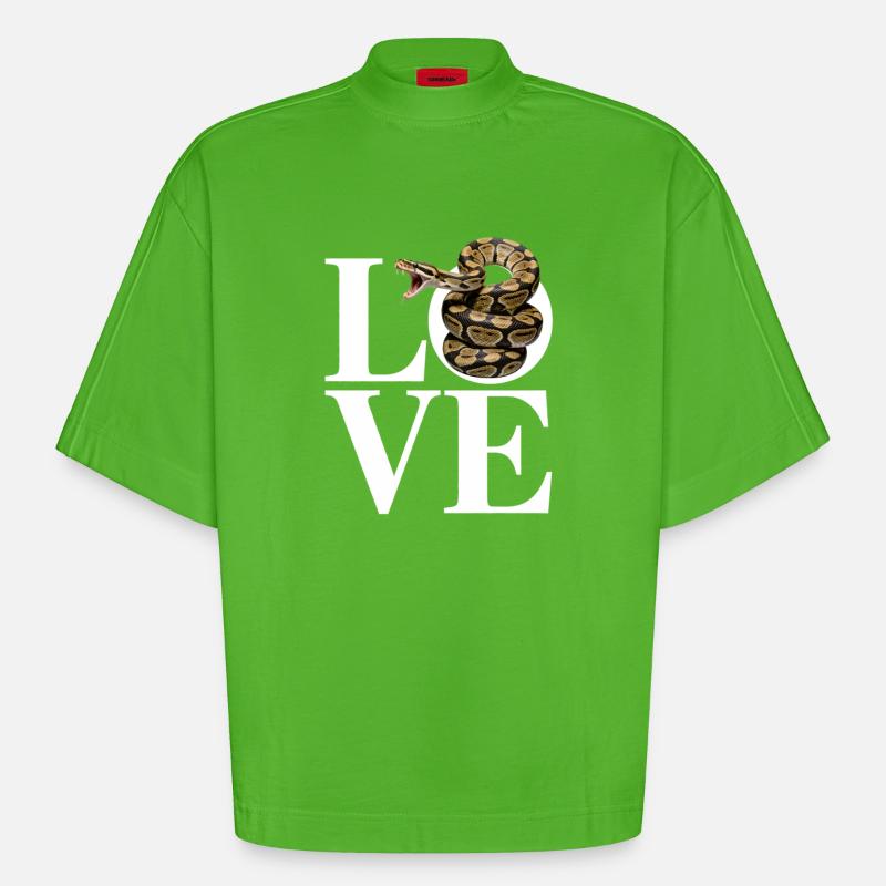 Königspython Schlangen LOVE Terrarium Python - Heavyweight Oversized Organic Boxy T-Shirt Made in EU - Apple Neon