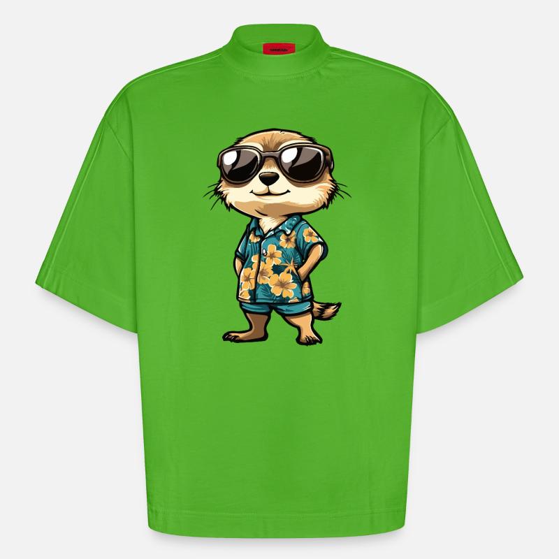Erdmännchen Comic Urlaub - Heavyweight Oversized Organic Boxy T-Shirt Made in EU - Apple Neon