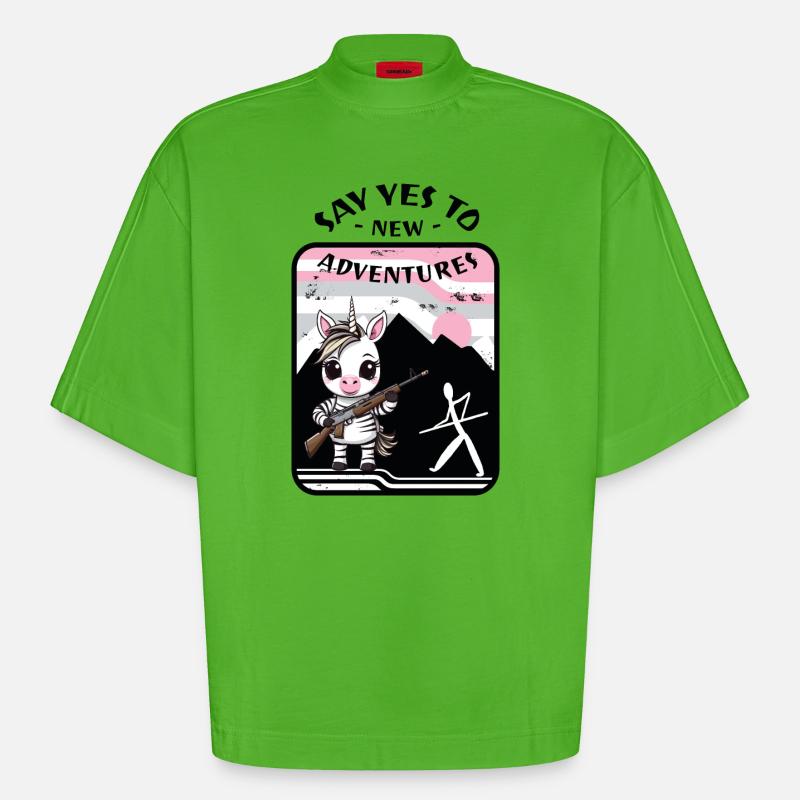 Zebra Einhorn - Heavyweight Oversized Organic Boxy T-Shirt Made in EU - Apple Neon