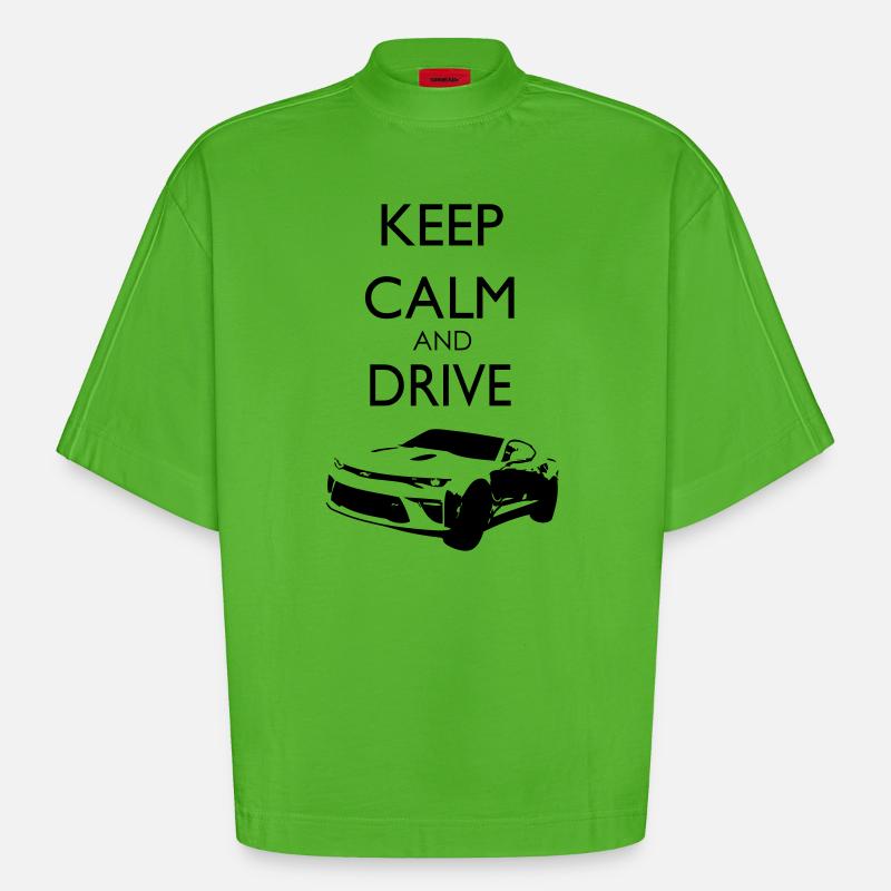 Keep Calm and Drive Camaro - Heavyweight Oversized Organic Boxy T-Shirt Made in EU - Apple Neon