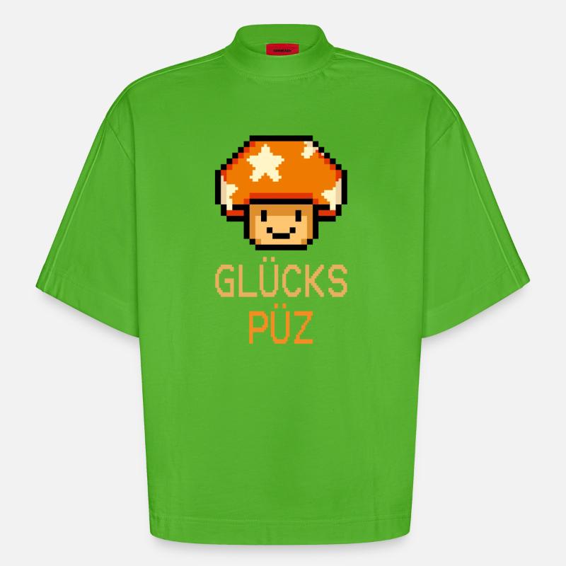 Glückspüz - Lucky Guy, Dialecte, Pixel - T-shirt bio épais oversize Boxy fabriqué en UE - Apple Neon