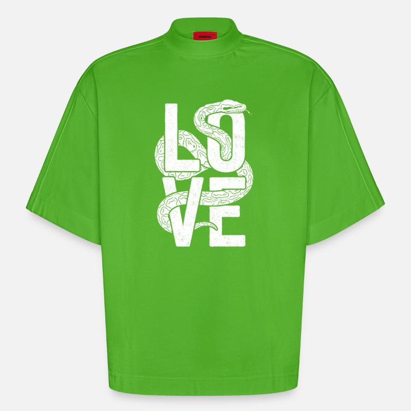 Königspython Schlangen LOVE Terrarium Python - Heavyweight Oversized Organic Boxy T-Shirt Made in EU - Apple Neon