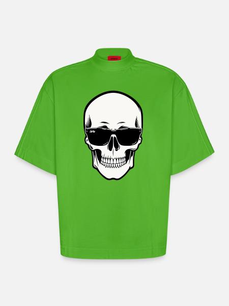 Skeleton with Sunglasses in Monochrome - Heavyweight Oversized Organic Boxy T-Shirt Made in EU - Apple Neon