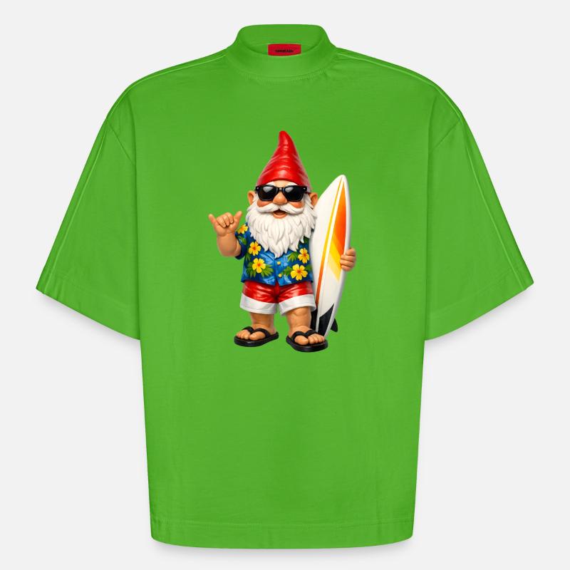Cooler Gartenzwerg mit Surfbrett - Heavyweight Oversized Organic Boxy T-Shirt Made in EU - Apple Neon