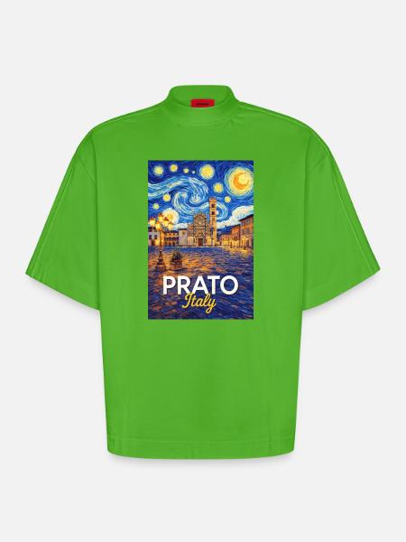 Prato, Italy. - Heavyweight Oversized Organic Boxy T-Shirt Made in EU - Apple Neon