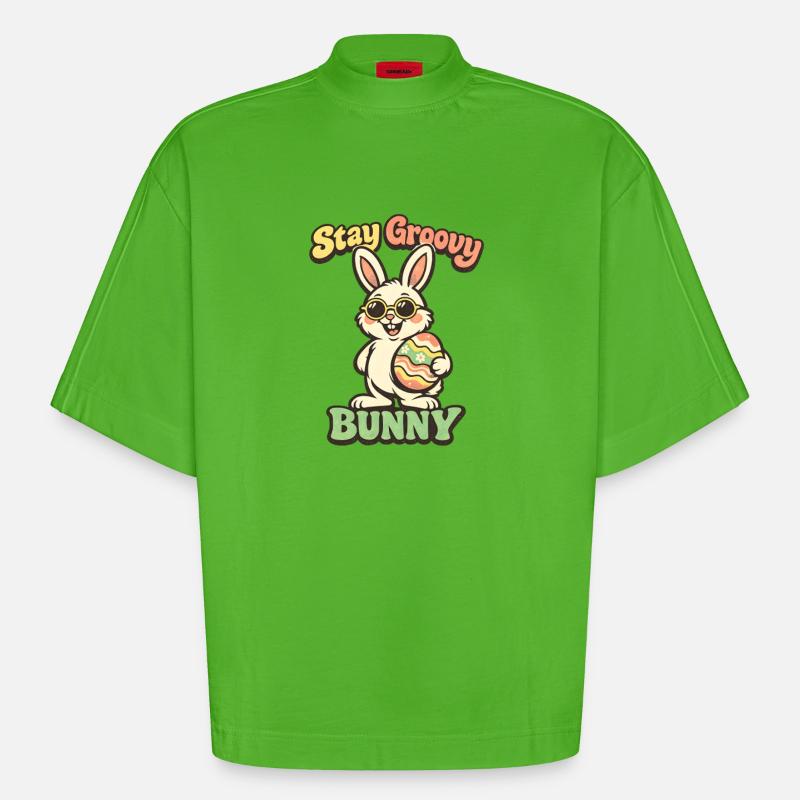 Stay Groovy Bunny Easter Easter Bunny - Heavyweight Oversized Organic Boxy T-Shirt Made in EU - Apple Neon