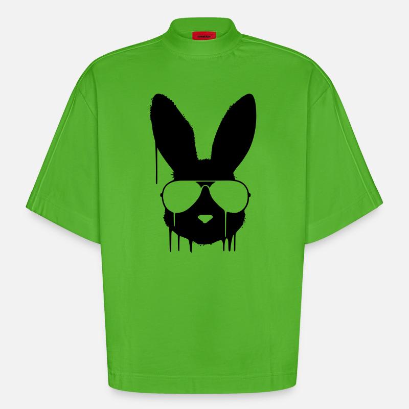 Graffiti des lunettes de lapin cool - T-shirt bio épais oversize Boxy fabriqué en UE - Apple Neon