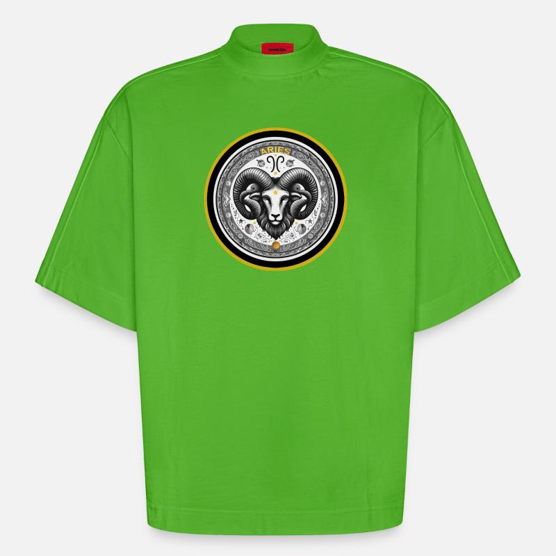 Widder Zodiac Sternzeichen Widder Ornament - Heavyweight Oversized Organic Boxy T-Shirt Made in EU - Apple Neon