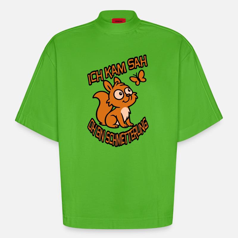 Verträumtes Eichhörnchen mit Spruch - Heavyweight Oversized Organic Boxy T-Shirt Made in EU - Apple Neon