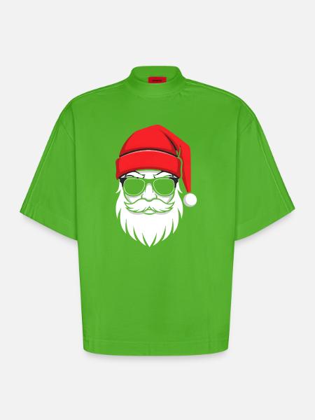 Cool Santa with beard and sunglasses - Heavyweight Oversized Organic Boxy T-Shirt Made in EU - Apple Neon