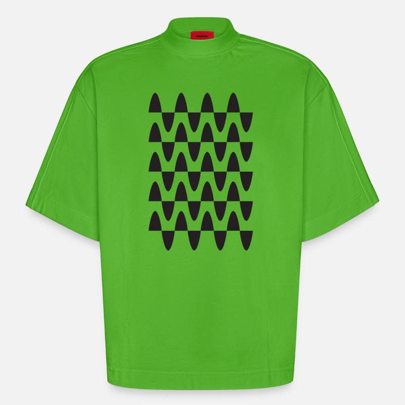 Midnight Wave Grid Pattern - Heavyweight Oversized Organic Boxy T-Shirt Made in EU - Apple Neon