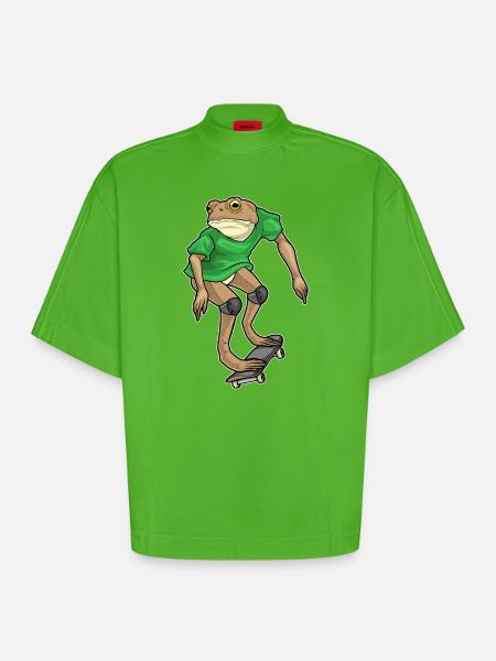 Frog Skater Skateboard - Heavyweight Oversized Organic Boxy T-Shirt Made in EU - Apple Neon