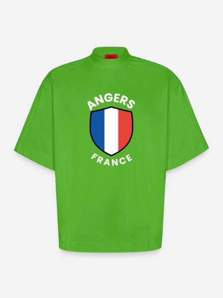 Angers France Shield Emblem - Heavyweight Oversized Organic Boxy T-Shirt Made in EU - Apple Neon