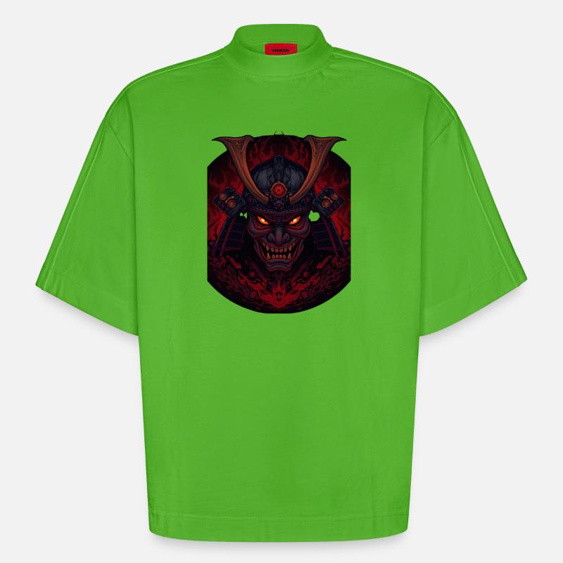 Dämonen-Samourai - Heavyweight Oversized Organic Boxy T-Shirt Made in EU - Apple Neon