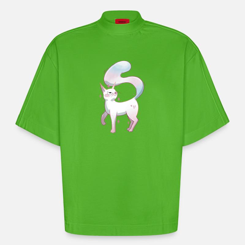 Fierté trans de chat mignon - T-shirt bio épais oversize Boxy fabriqué en UE - Apple Neon