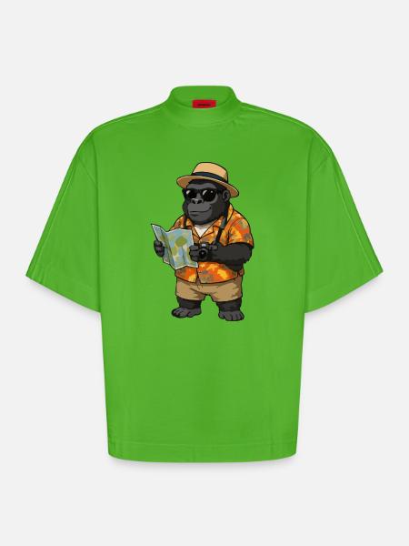 Gorilla Reisender im Hawaii Hemd - Heavyweight Oversized Organic Boxy T-Shirt Made in EU - Apple Neon
