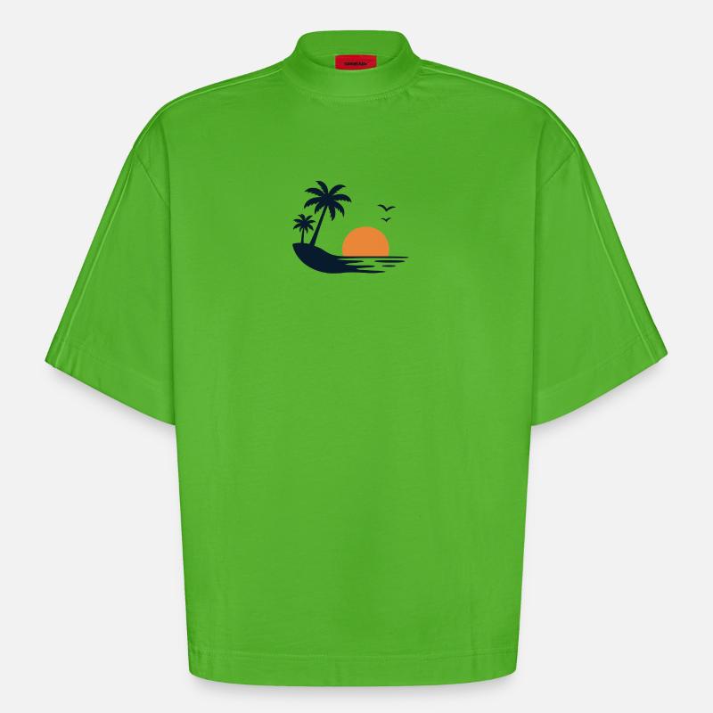 Île tropicale du couchant de soleil - T-shirt bio épais oversize Boxy fabriqué en UE - Apple Neon