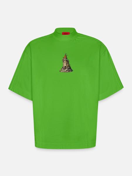 Castle tower on the rock - Heavyweight Oversized Organic Boxy T-Shirt Made in EU - Apple Neon