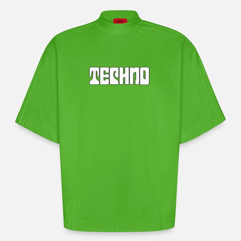 Futuristic Techno Pattern Tee - Heavyweight Oversized Organic Boxy T-Shirt Made in EU - Apple Neon