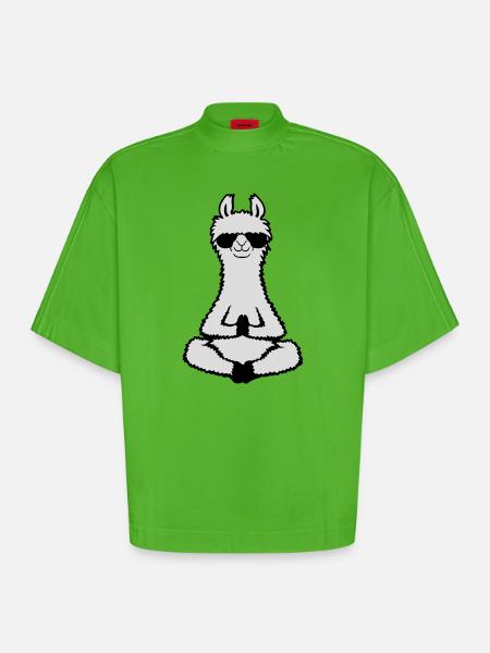 Lama Cool Zen Meditation Sunglasses Relaxed - Heavyweight Oversized Organic Boxy T-Shirt Made in EU - Apple Neon