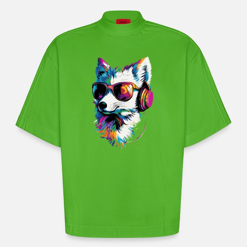 Polarfuchs Schneefuchs Eisfuchs Süßer Weißer Fuchs - Heavyweight Oversized Organic Boxy T-Shirt Made in EU - Apple Neon