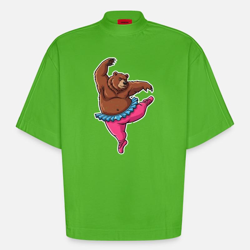 Ballett Bär Comic Geschenk - Heavyweight Oversized Organic Boxy T-Shirt Made in EU - Apple Neon