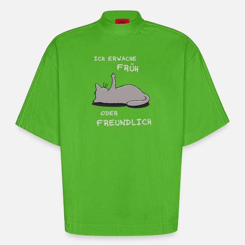 Ich erwache früh oder freundlich - Heavyweight Oversized Organic Boxy T-Shirt Made in EU - Apple Neon