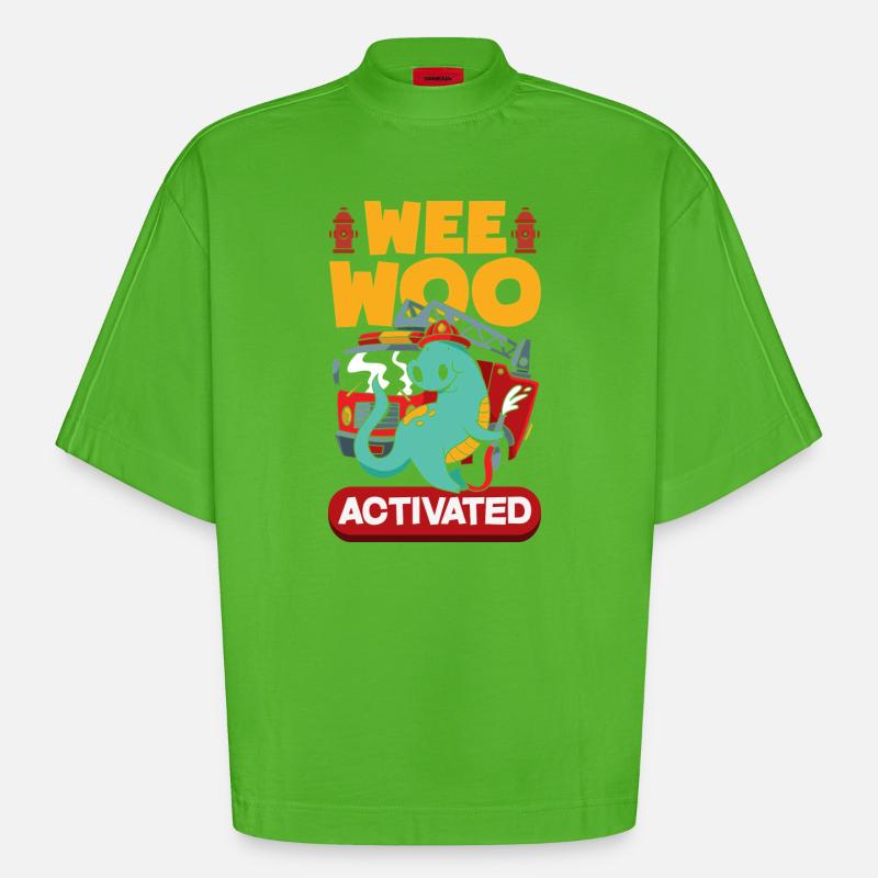 Wee Woo Squad Fire Tiny Firefighter - Heavyweight Oversized Organic Boxy T-Shirt Made in EU - Apple Neon
