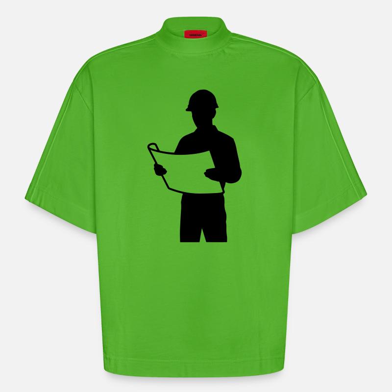 T-shirt Architecte - Engineer Blueprint Design - T-shirt bio épais oversize Boxy fabriqué en UE - Apple Neon