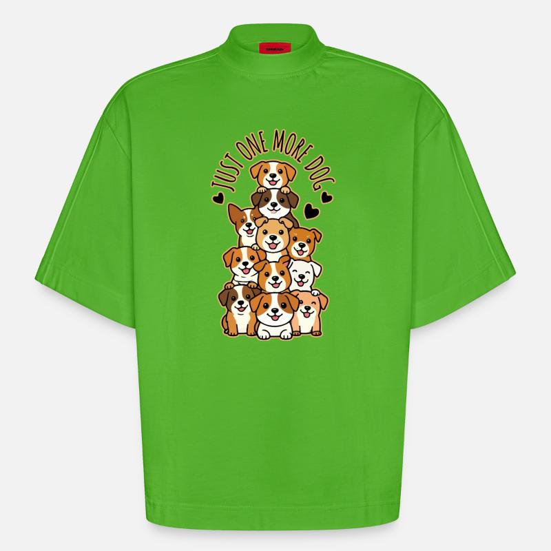 Just One More Dog Stack - Heavyweight Oversized Organic Boxy T-Shirt Made in EU - Apple Neon