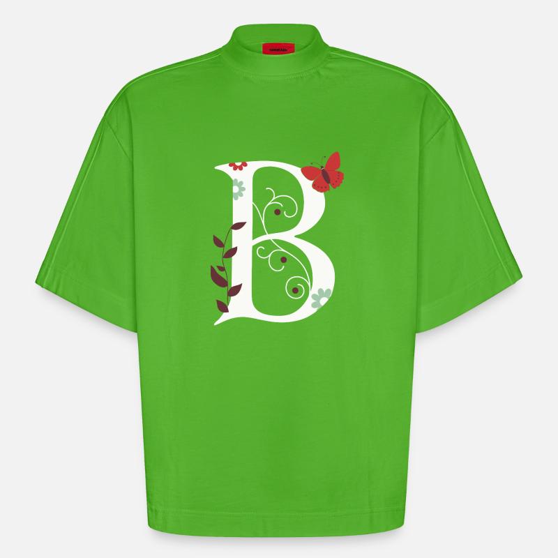 Buchstabe B Monogramm Retro - Heavyweight Oversized Organic Boxy T-Shirt Made in EU - Apple Neon