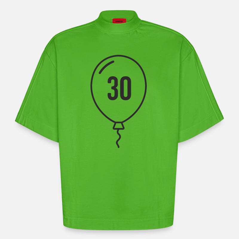 Ballon numéro 30 – Conception d’anniversaire rond - T-shirt bio épais oversize Boxy fabriqué en UE - Apple Neon
