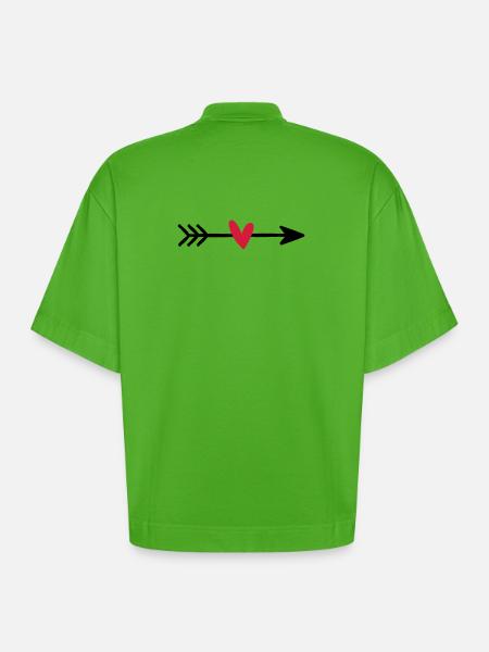Flèche avec cadeau d'amour coeur cupidon - T-shirt bio épais oversize Boxy fabriqué en UE - Apple Neon