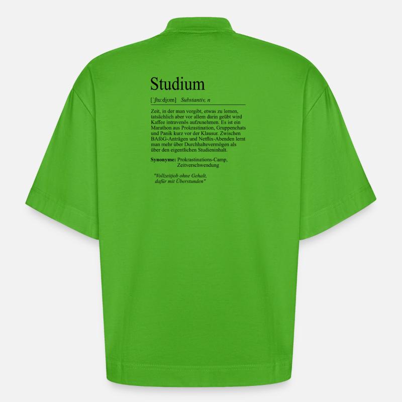 Unispruch "Studium" Student Geschenk, Studenten - Heavyweight Oversized Organic Boxy T-Shirt Made in EU - Apple Neon