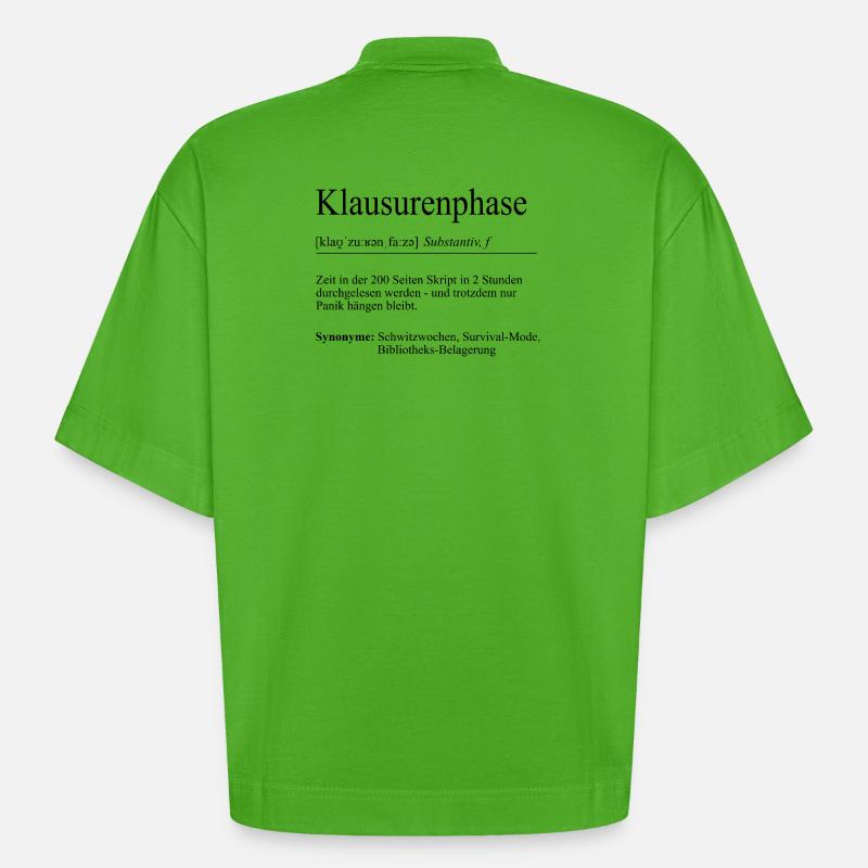Unispruch "Exam Phase" Gift, Students - Heavyweight Oversized Organic Boxy T-Shirt Made in EU - Apple Neon